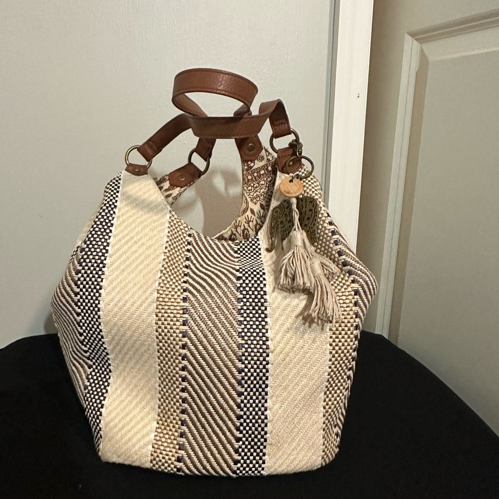 SAKS ROOTS WOOVEN SHOPPER PURSE